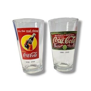 Libbey Coca Cola 1886-1919 / 1930-1949 Advertising Pint Glasses Lot Of 2